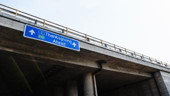 Thanksgiving Ahead Road Sign