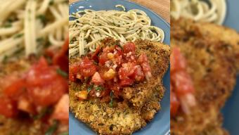 Swordfish Cutlets with Herbes de Provence, Raw Tomato & Tarragon Sauce + Garlic Oil & Anchovy Spaghetti