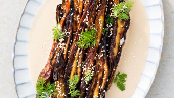 Roasted Carrots with Yogurt, Honey and Tahini Dressing     