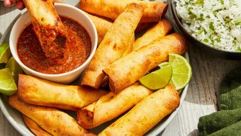 Mexican-Inspired Chicken Flautas with Salsa Roja and Guacamole