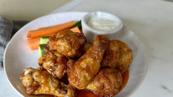 Air Fryer Chicken Wings with 3 Sauces: Honey Buffalo, Garlic Parmesan + Sweet & Spicy Gochujang 