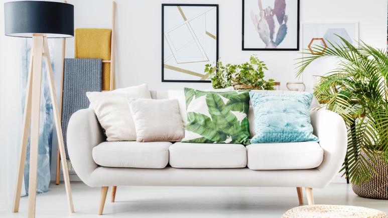 couch with decorative pillows