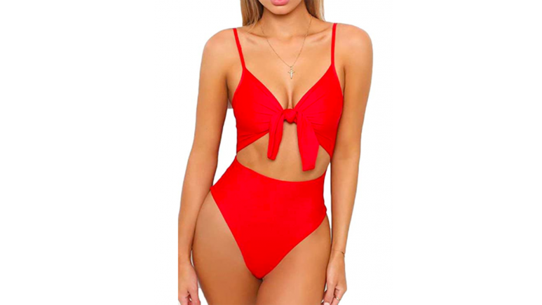 red one piece swimsuit